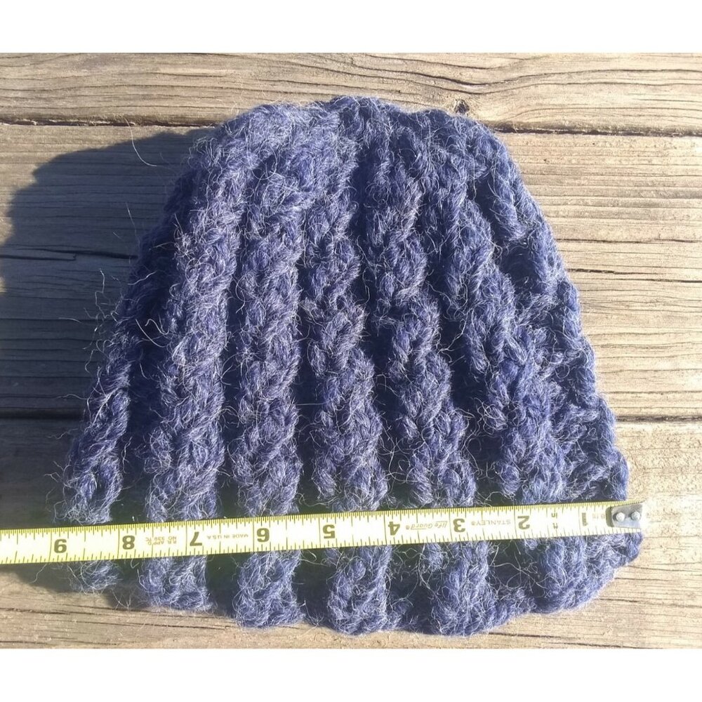 Chunky Skully Beanie Hat Hand Knit Men's Unisex Midnight Blue Alpaca Blend M/L - Picture 9 of 9